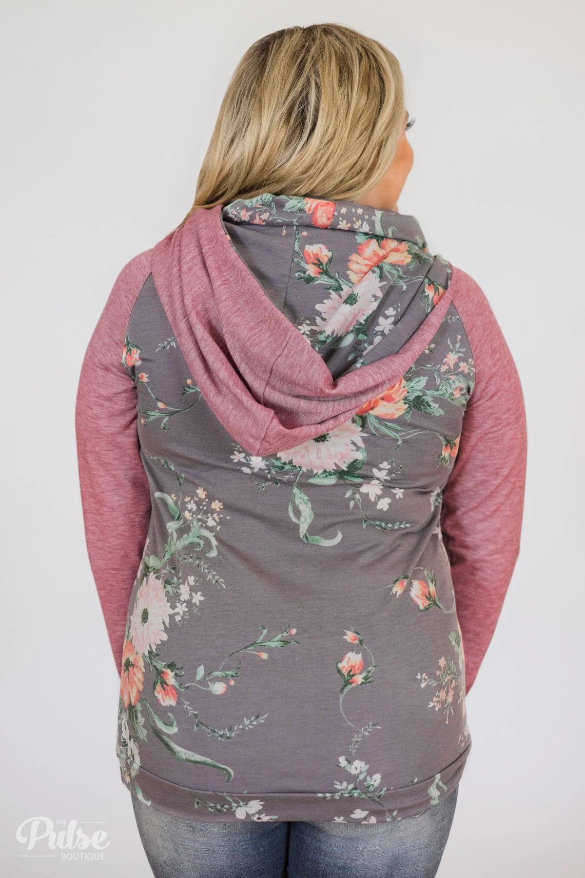Floral Escape Cowl Neck Hoodie- Stone - Image 10