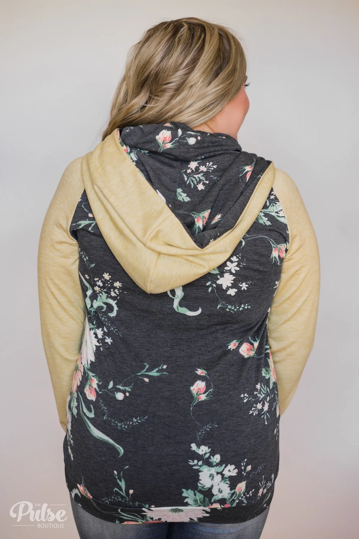 Floral Escape Cowl Neck Hoodie- Yellow - Image 10