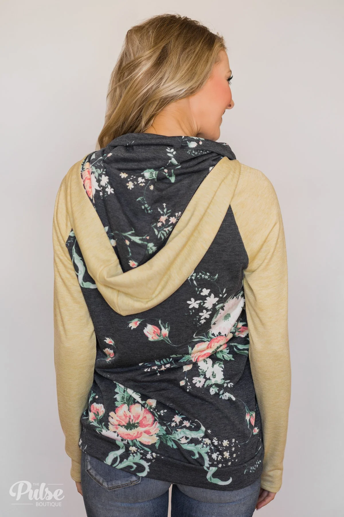 Floral Escape Cowl Neck Hoodie- Yellow - Image 7