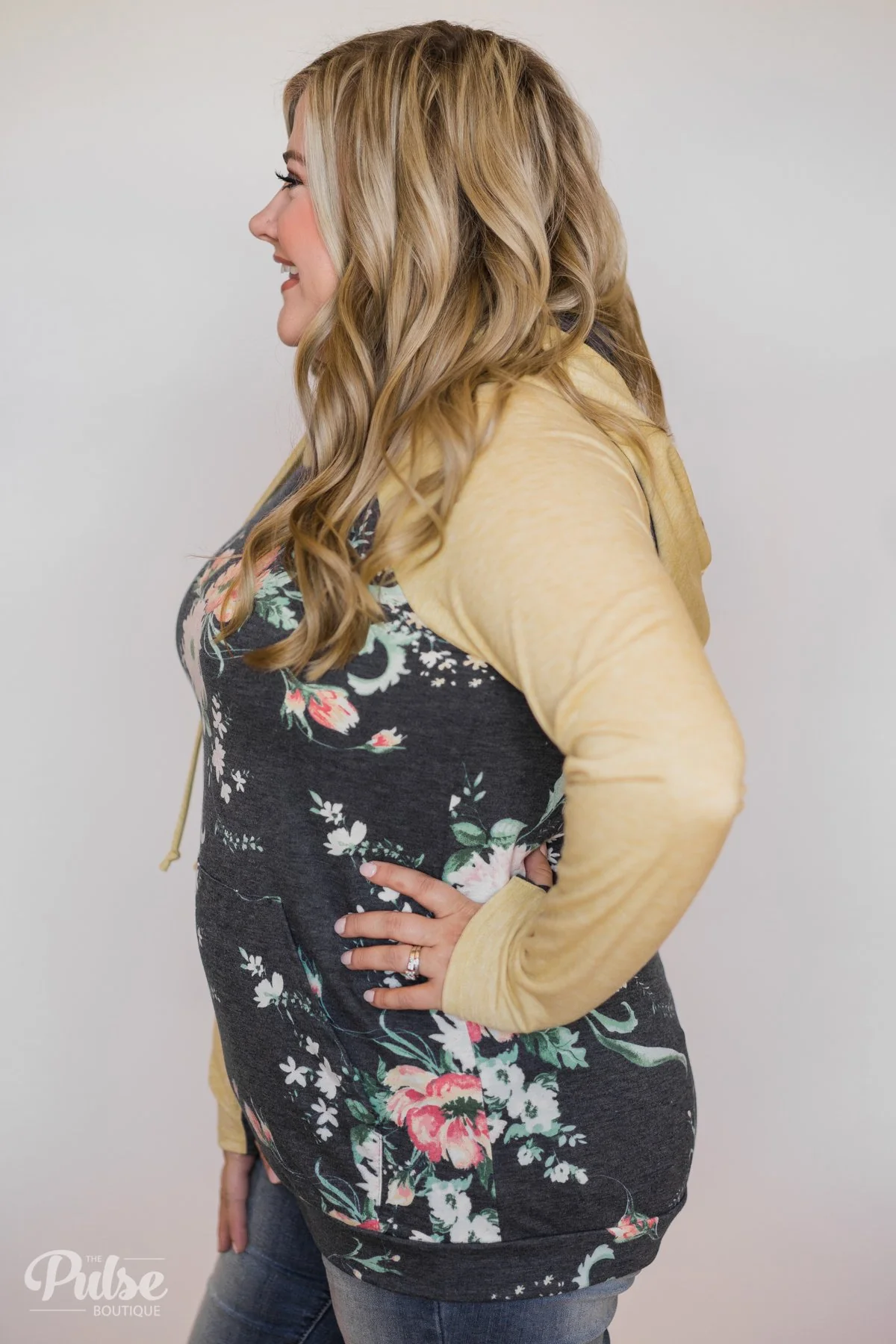 Floral Escape Cowl Neck Hoodie- Yellow - Image 9
