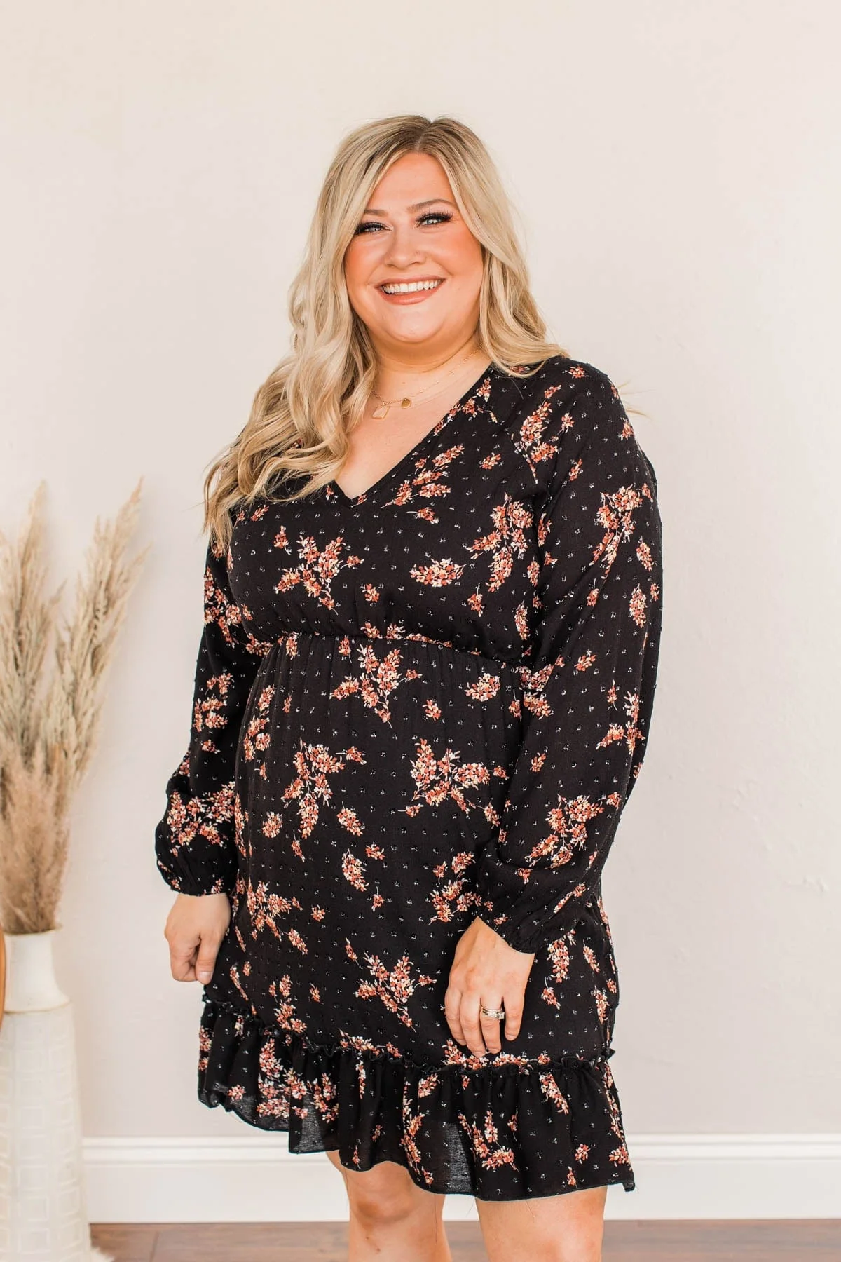 Floral Festivities Swiss Dot Dress- Black - Image 4