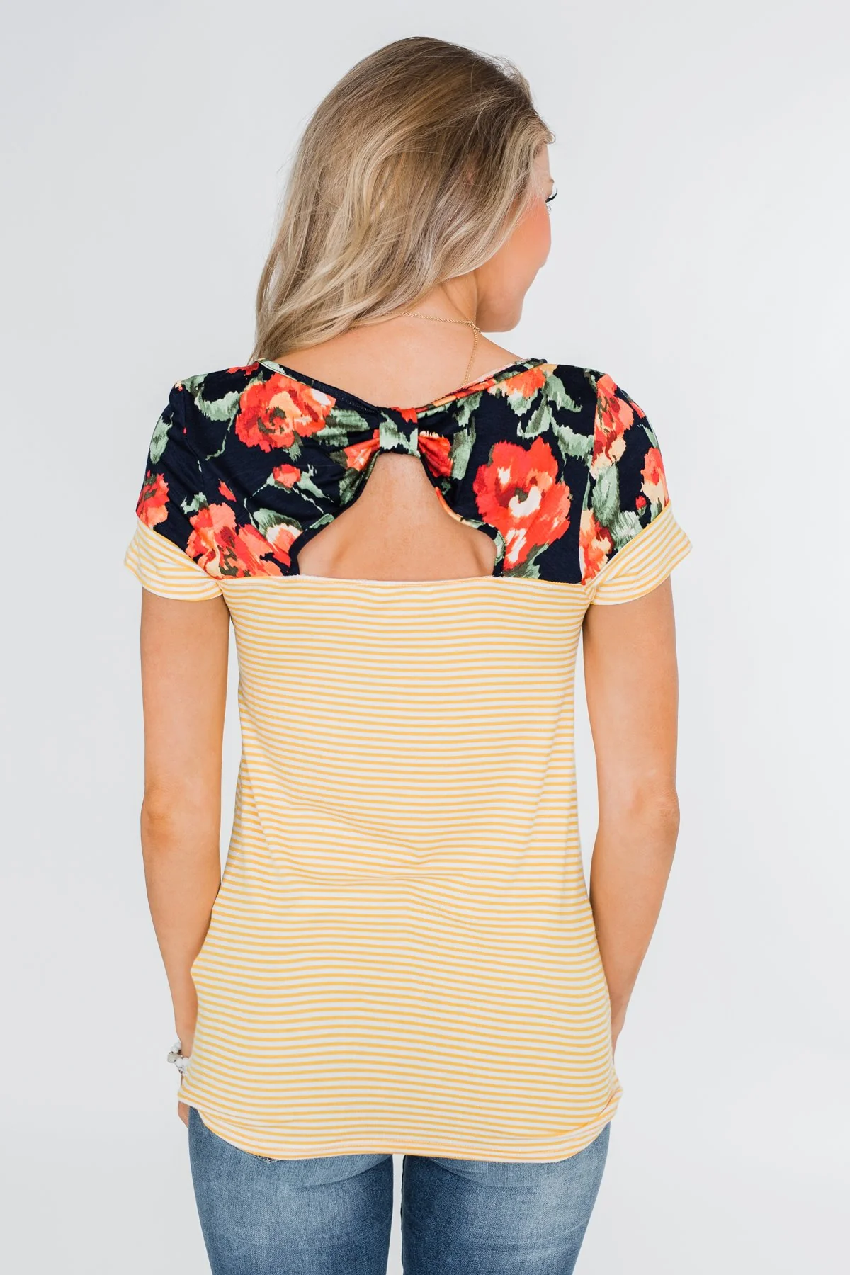 Floral Fever Short Sleeve Stripe and Floral Top - Yellow - Image 7