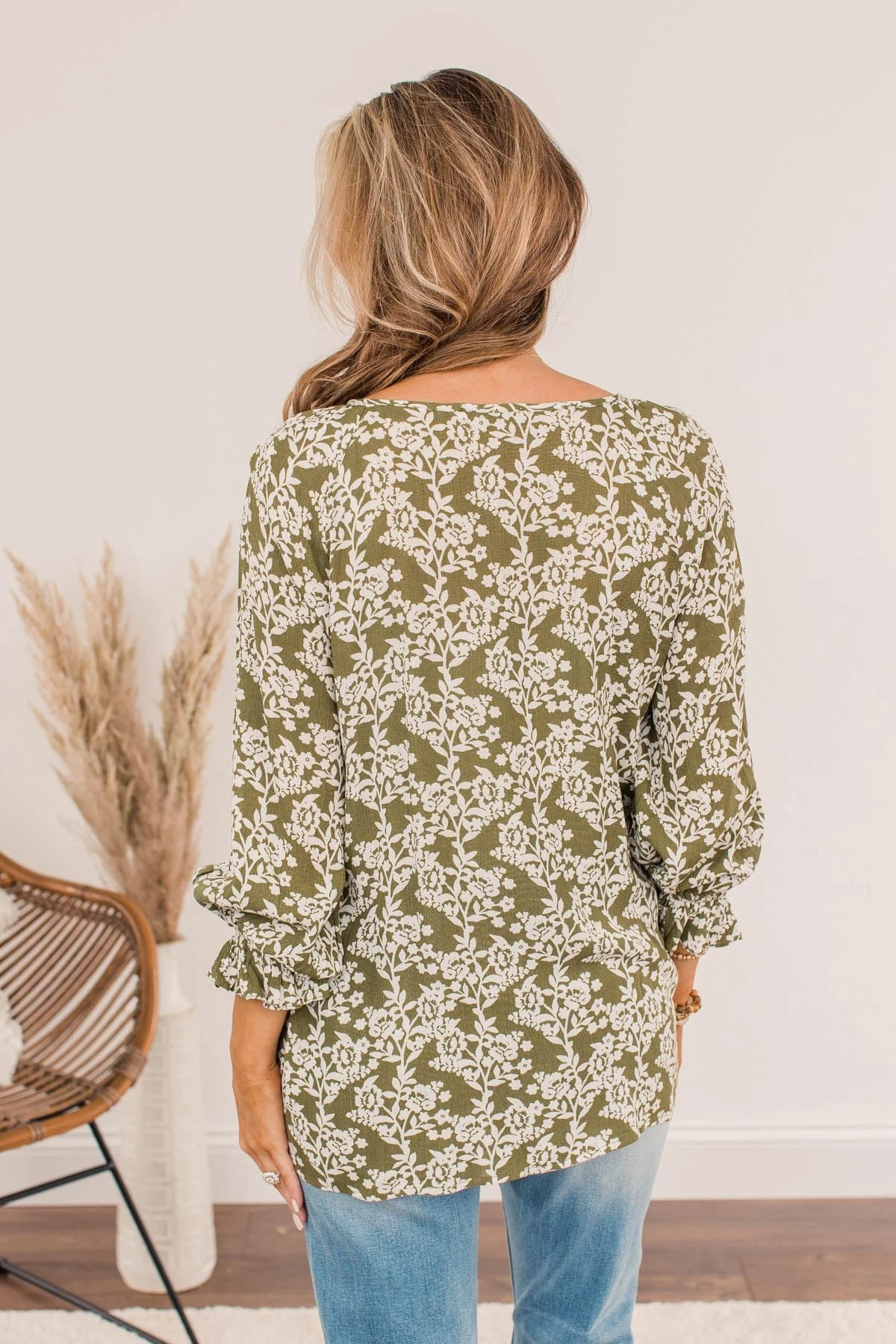 Floral Friends Long Sleeve Top- Olive - Image 11