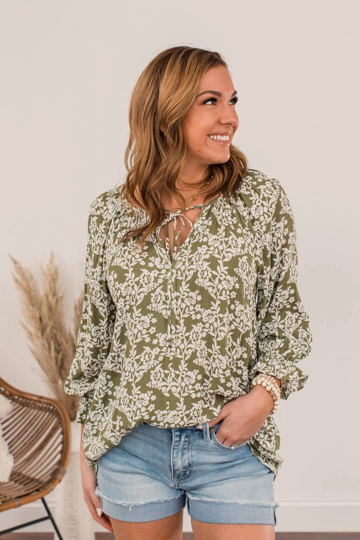 Floral Friends Long Sleeve Top- Olive - Image 13