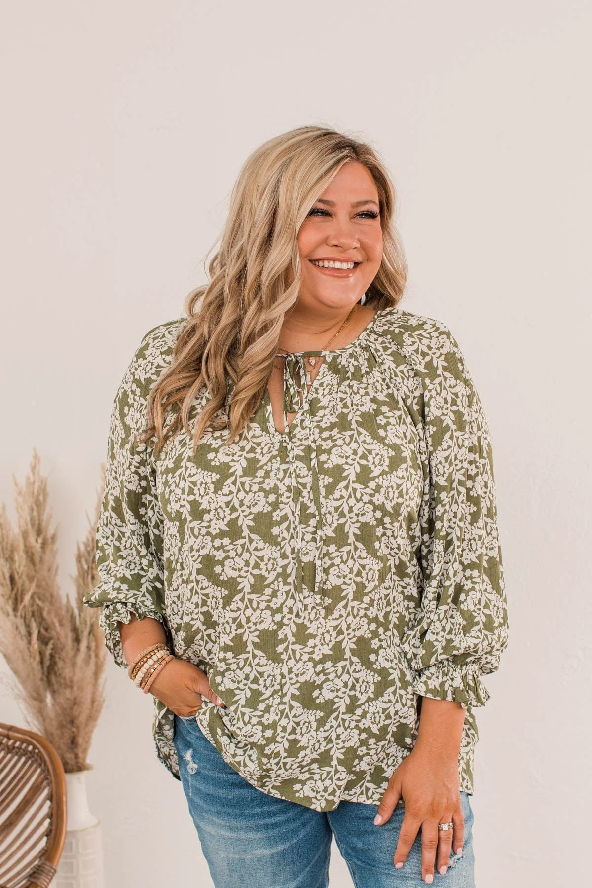 Floral Friends Long Sleeve Top- Olive - Image 5
