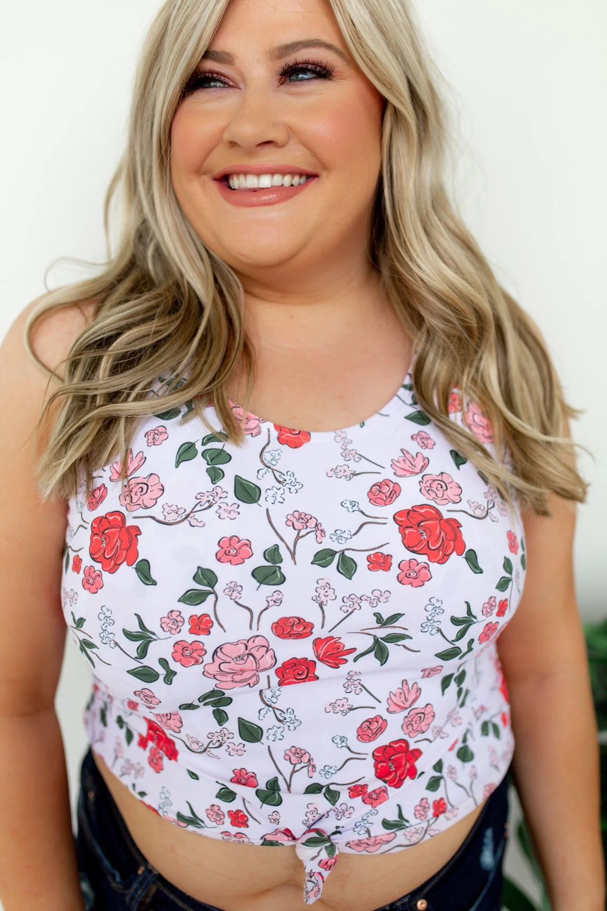 Floral Front Knot Swimsuit Tankini- Light Pink - Image 11