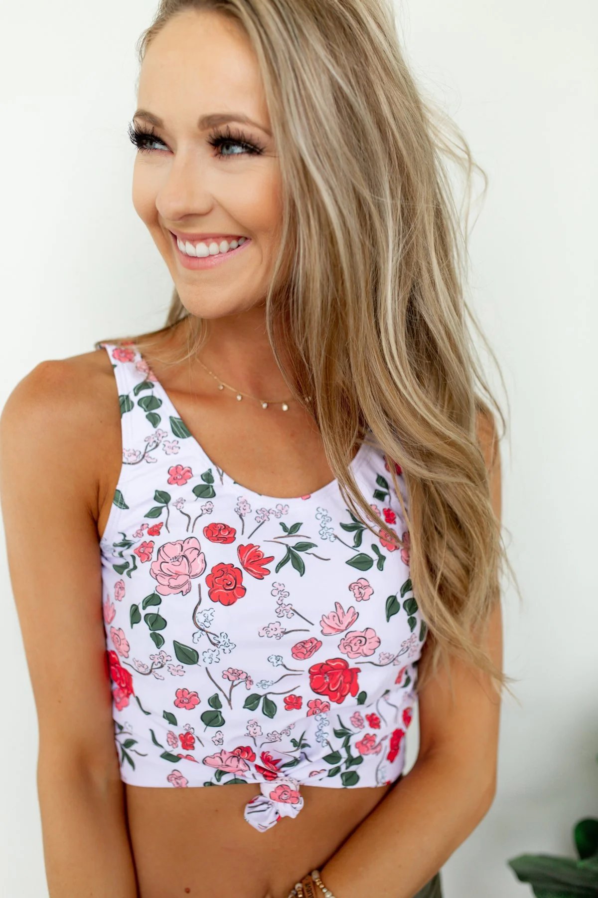Floral Front Knot Swimsuit Tankini- Light Pink - Image 13