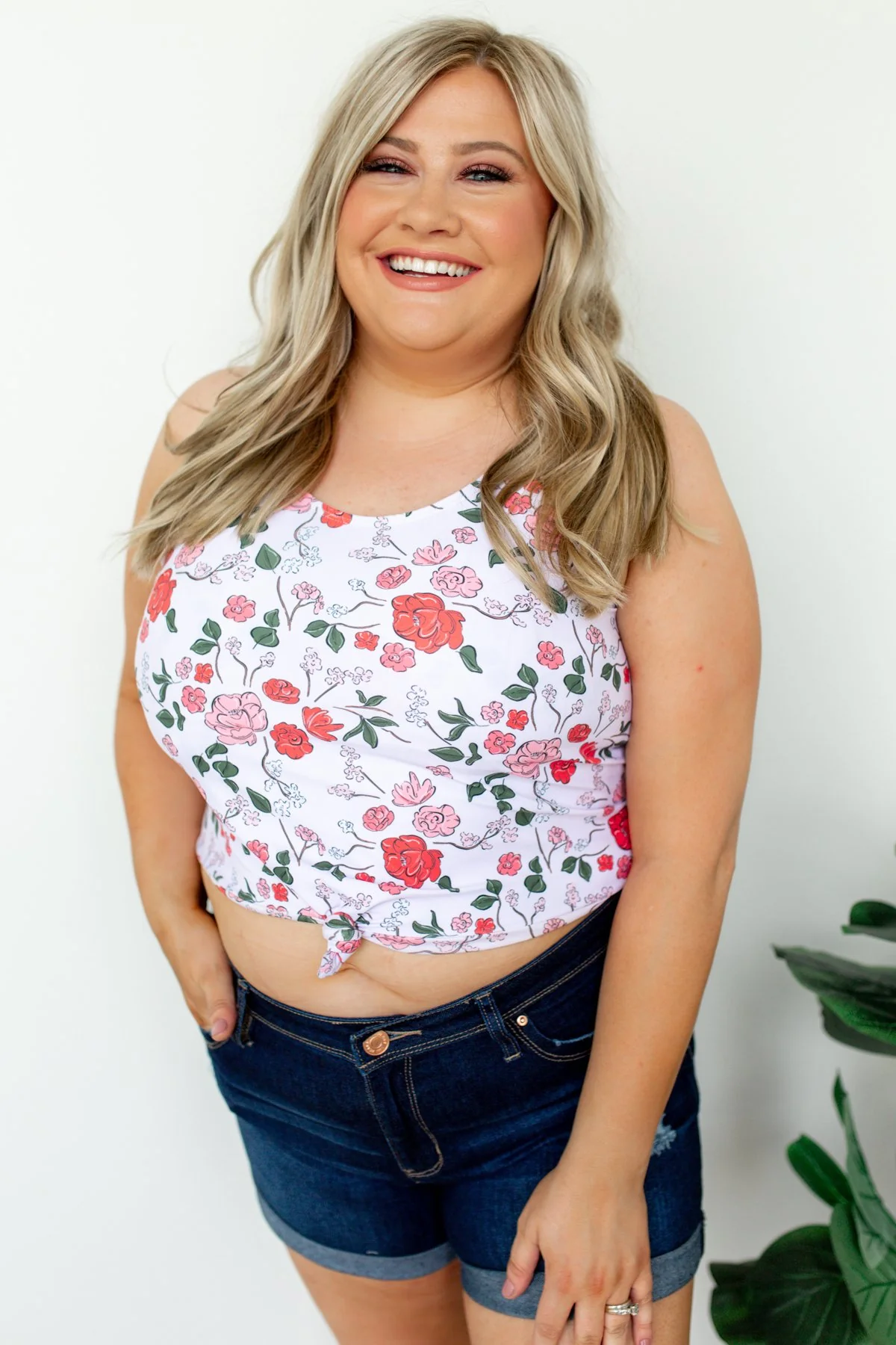 Floral Front Knot Swimsuit Tankini- Light Pink - Image 5