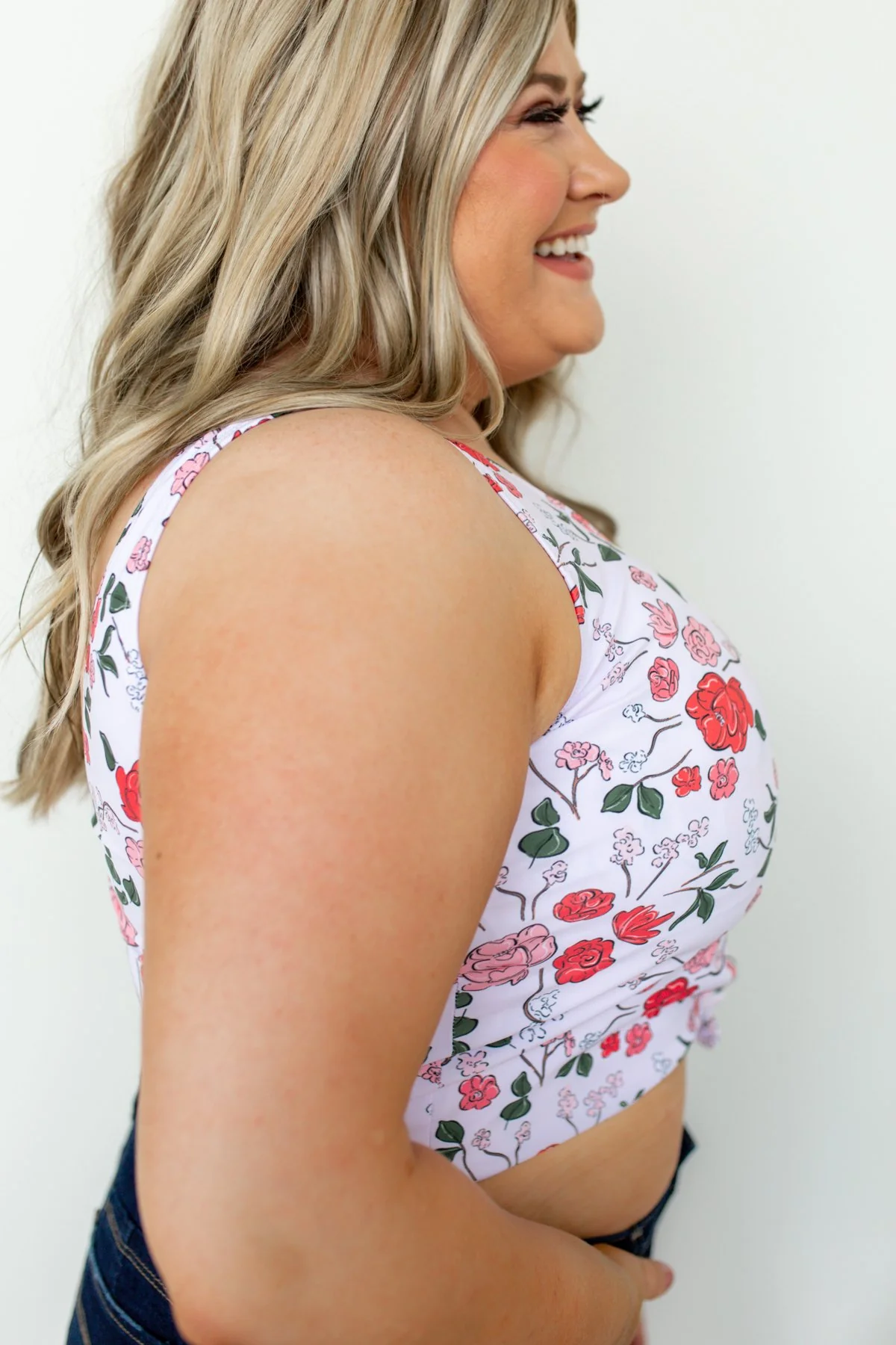 Floral Front Knot Swimsuit Tankini- Light Pink - Image 7