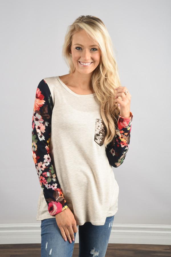 Floral Glam Pocket Top ~ Navy - Image 2