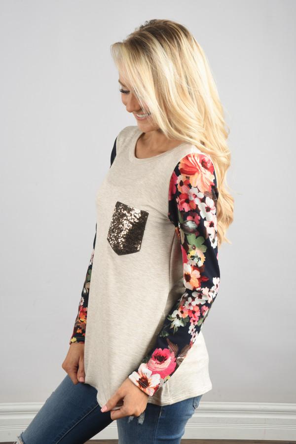Floral Glam Pocket Top ~ Navy - Image 3