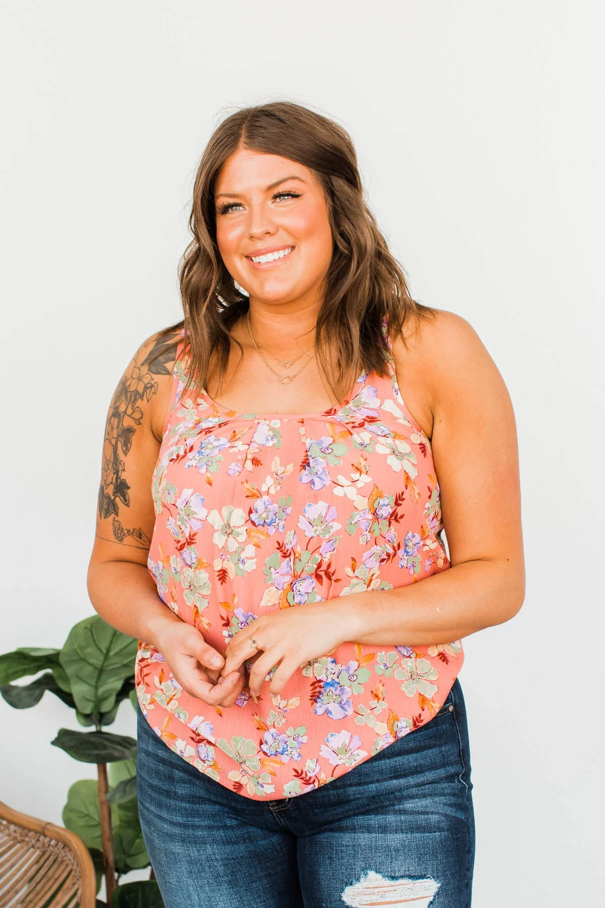 Floral Happiness Pleated Tank Top- Coral - Image 5