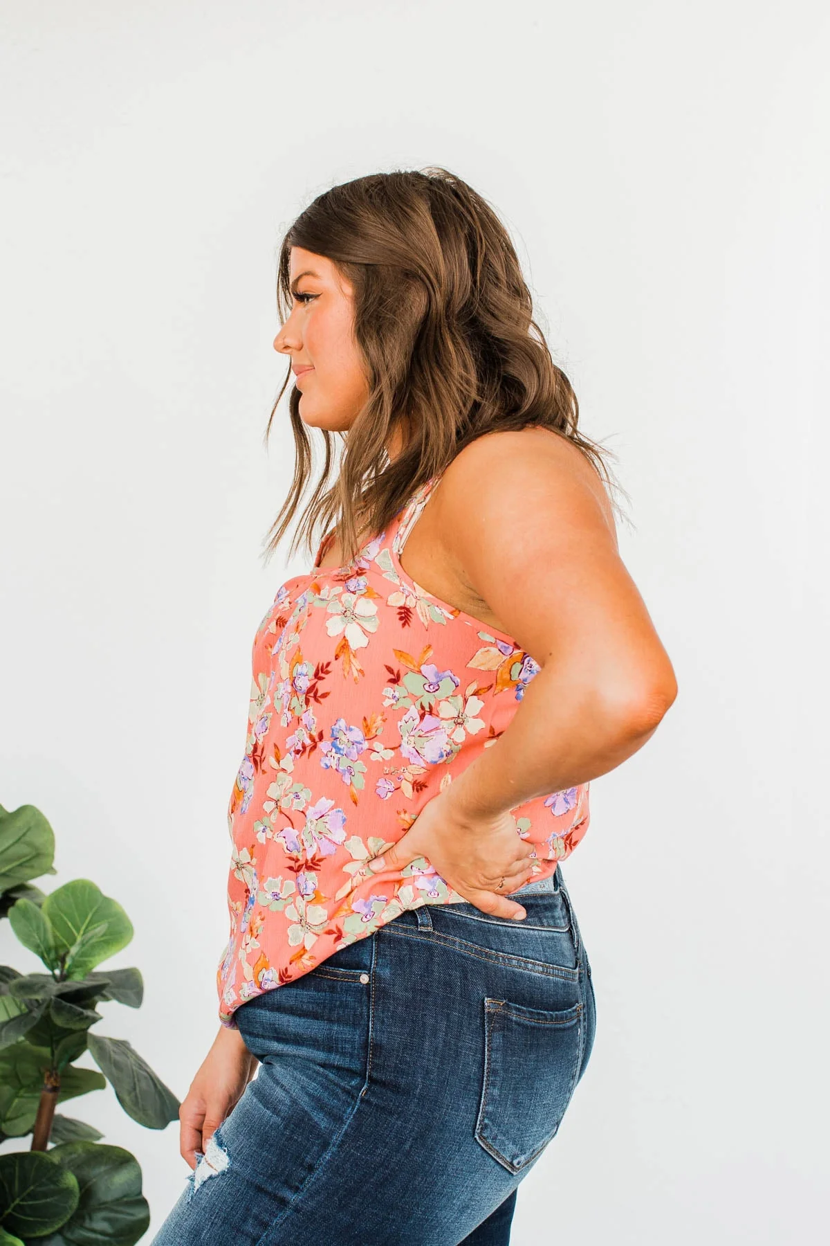 Floral Happiness Pleated Tank Top- Coral - Image 8
