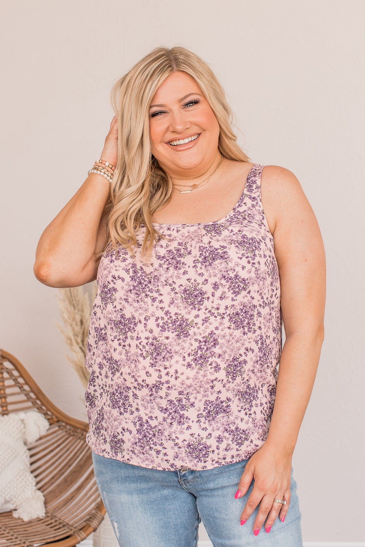 Floral Happiness Pleated Tank Top- Lavender - Image 5