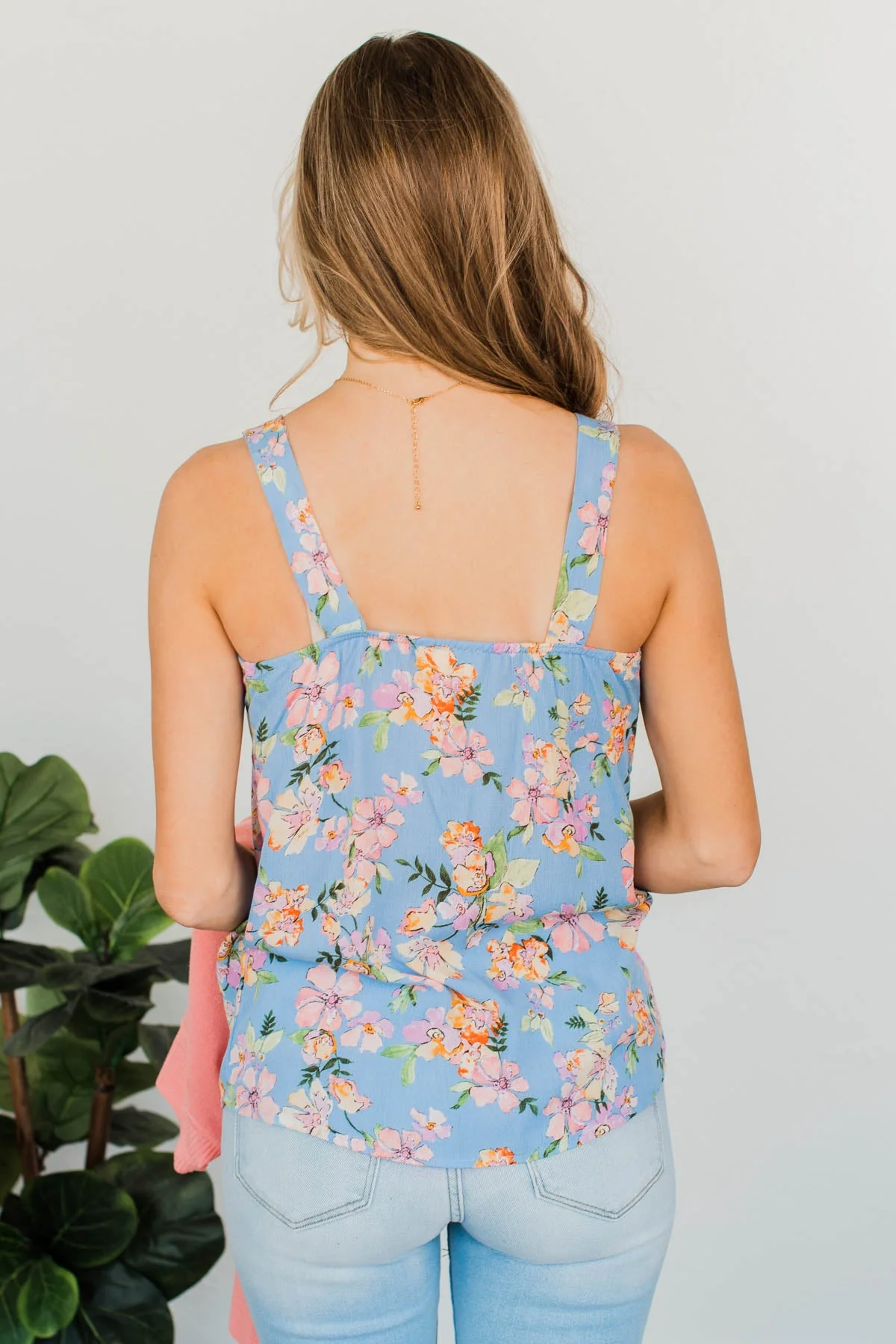 Floral Happiness Pleated Tank Top- Light Blue - Image 10