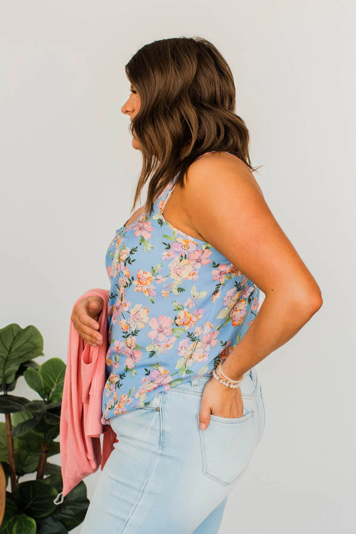 Floral Happiness Pleated Tank Top- Light Blue - Image 8