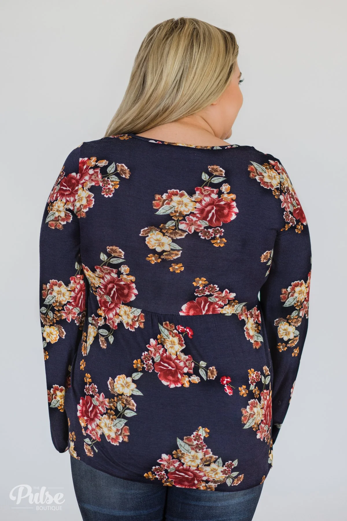 Floral Lace Up Babydoll Top- Navy - Image 11
