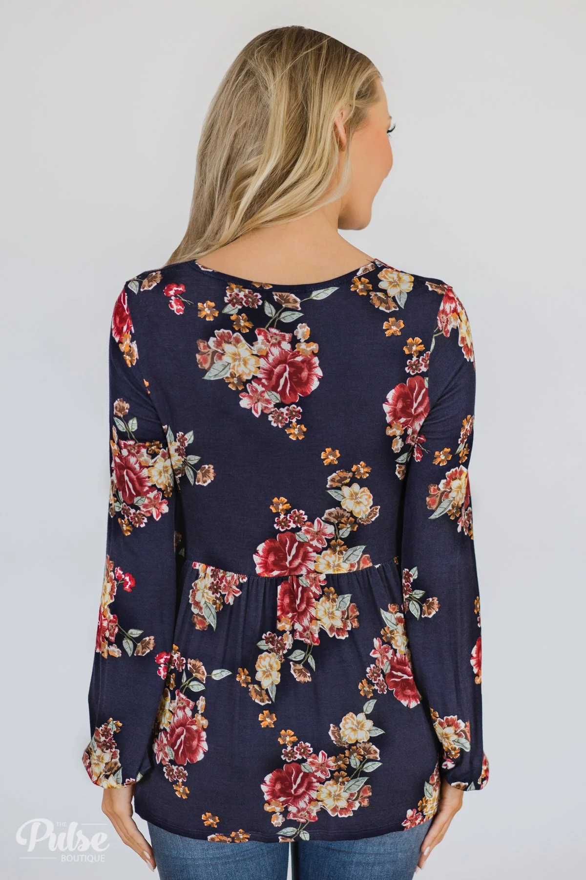 Floral Lace Up Babydoll Top- Navy - Image 7