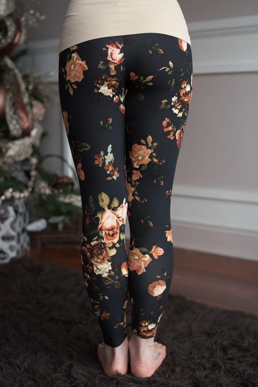 Floral Leggings ~ Black - Image 4
