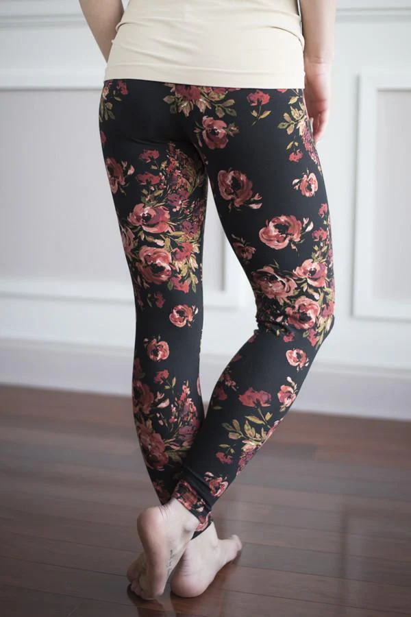 Floral Leggings ~ Burgundy - Image 3