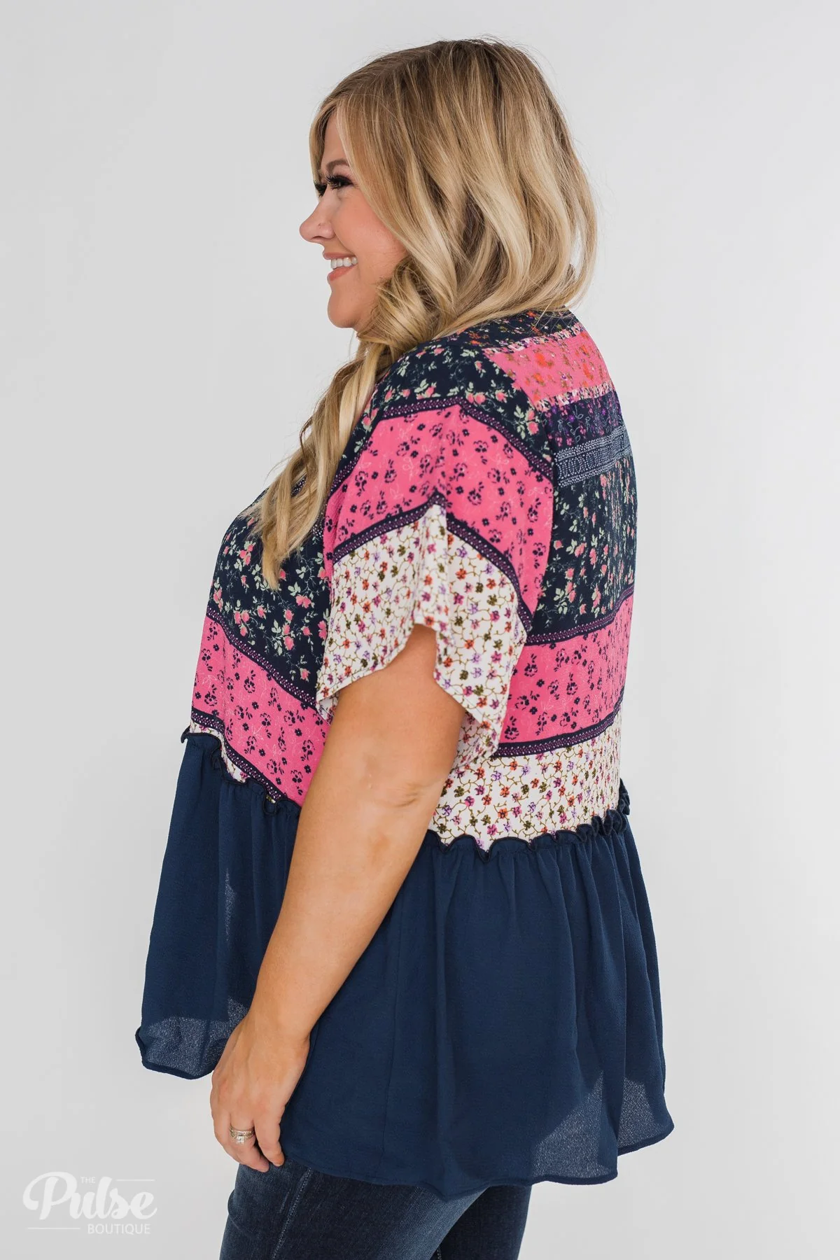 Floral Love Short Sleeve Kimono- Navy - Image 10