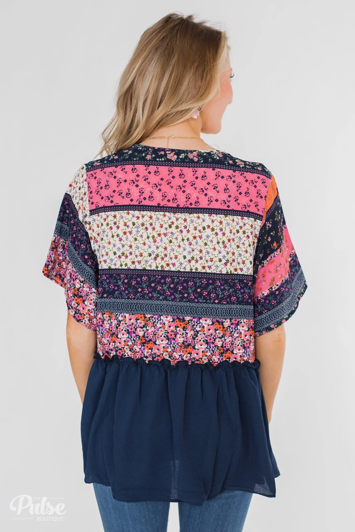 Floral Love Short Sleeve Kimono- Navy - Image 11
