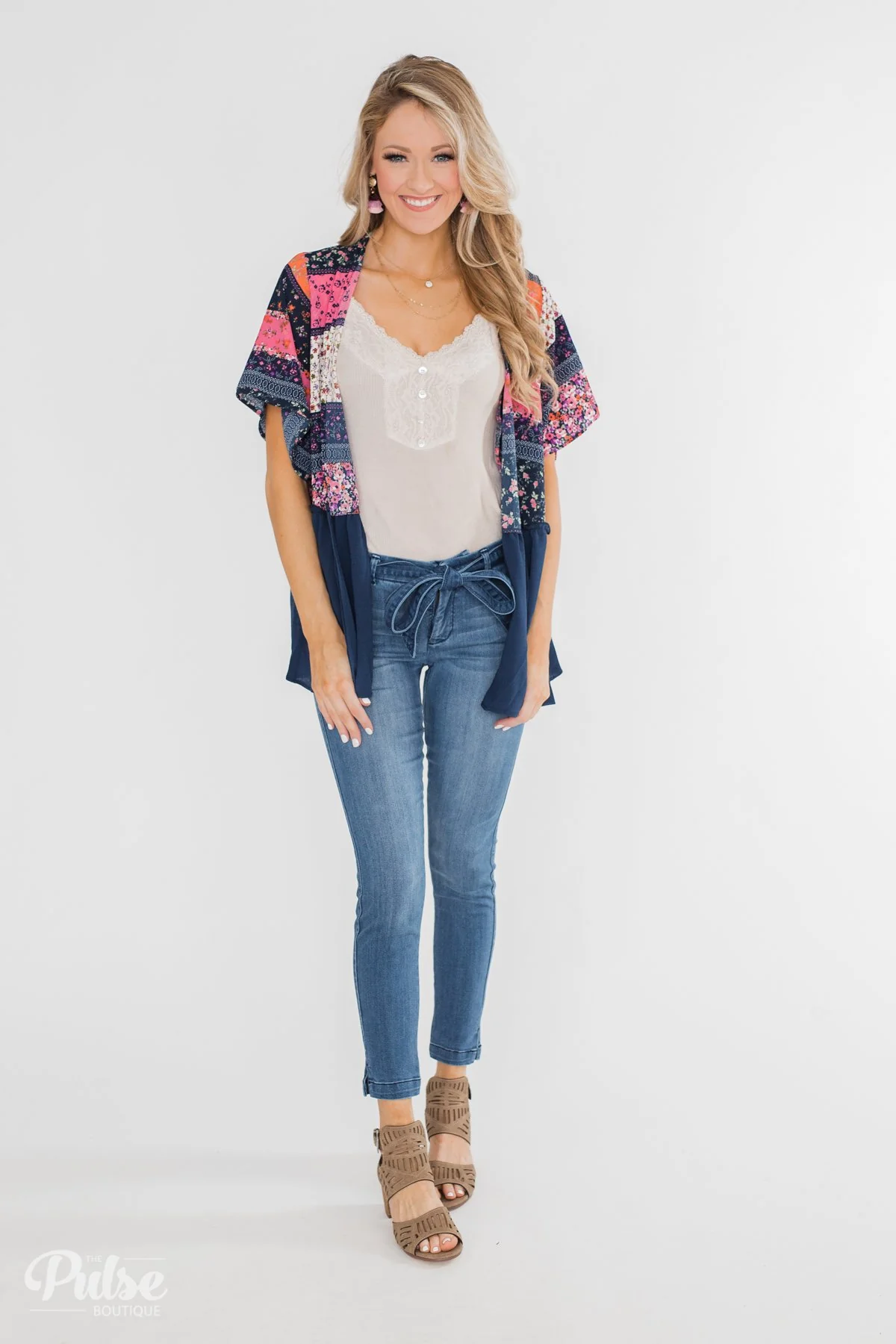 Floral Love Short Sleeve Kimono- Navy - Image 5