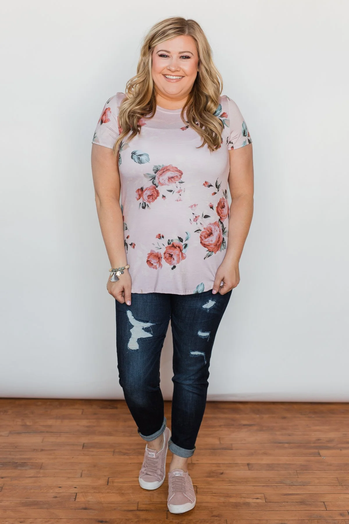 Floral Melody Short Sleeve Top - Blush - Image 3
