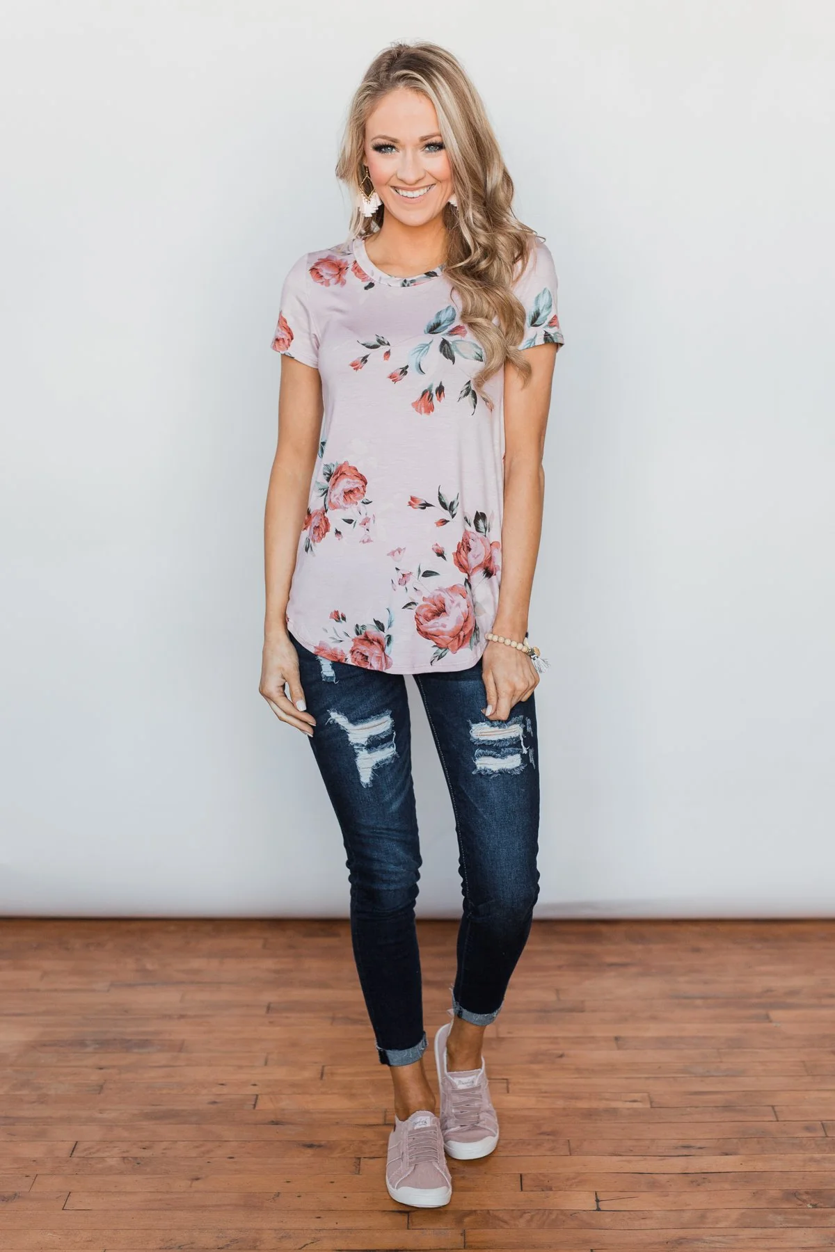 Floral Melody Short Sleeve Top - Blush - Image 4