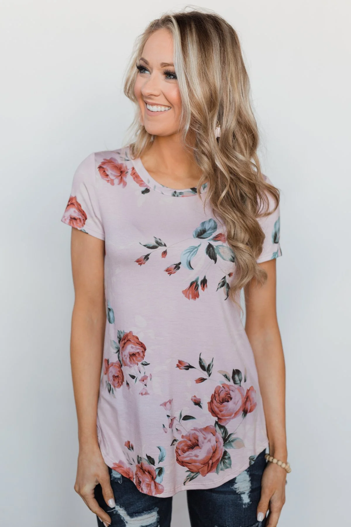 Floral Melody Short Sleeve Top - Blush - Image 7