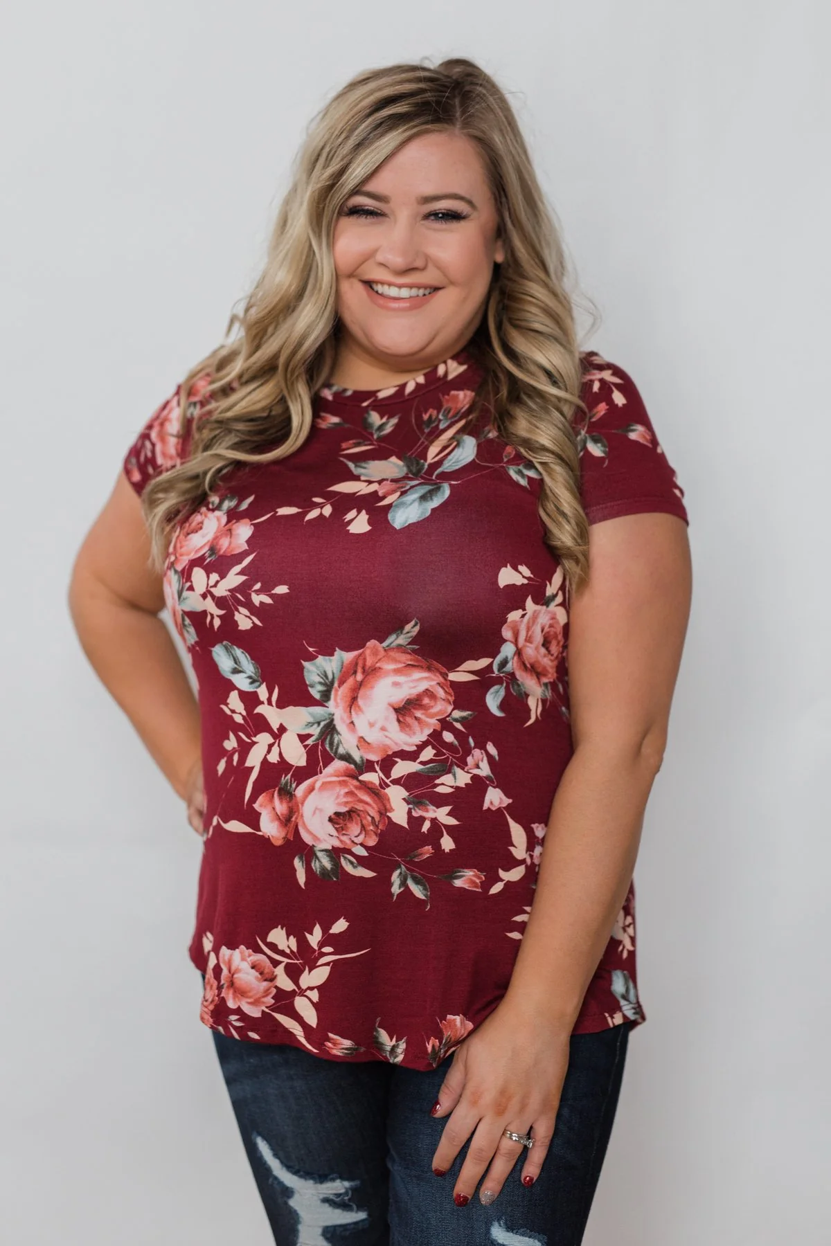 Floral Melody Short Sleeve Top - Burgundy - Image 10