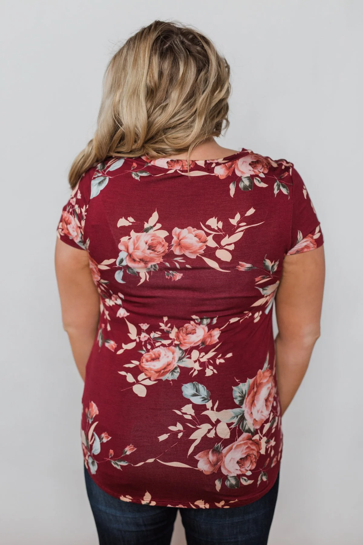 Floral Melody Short Sleeve Top - Burgundy - Image 13