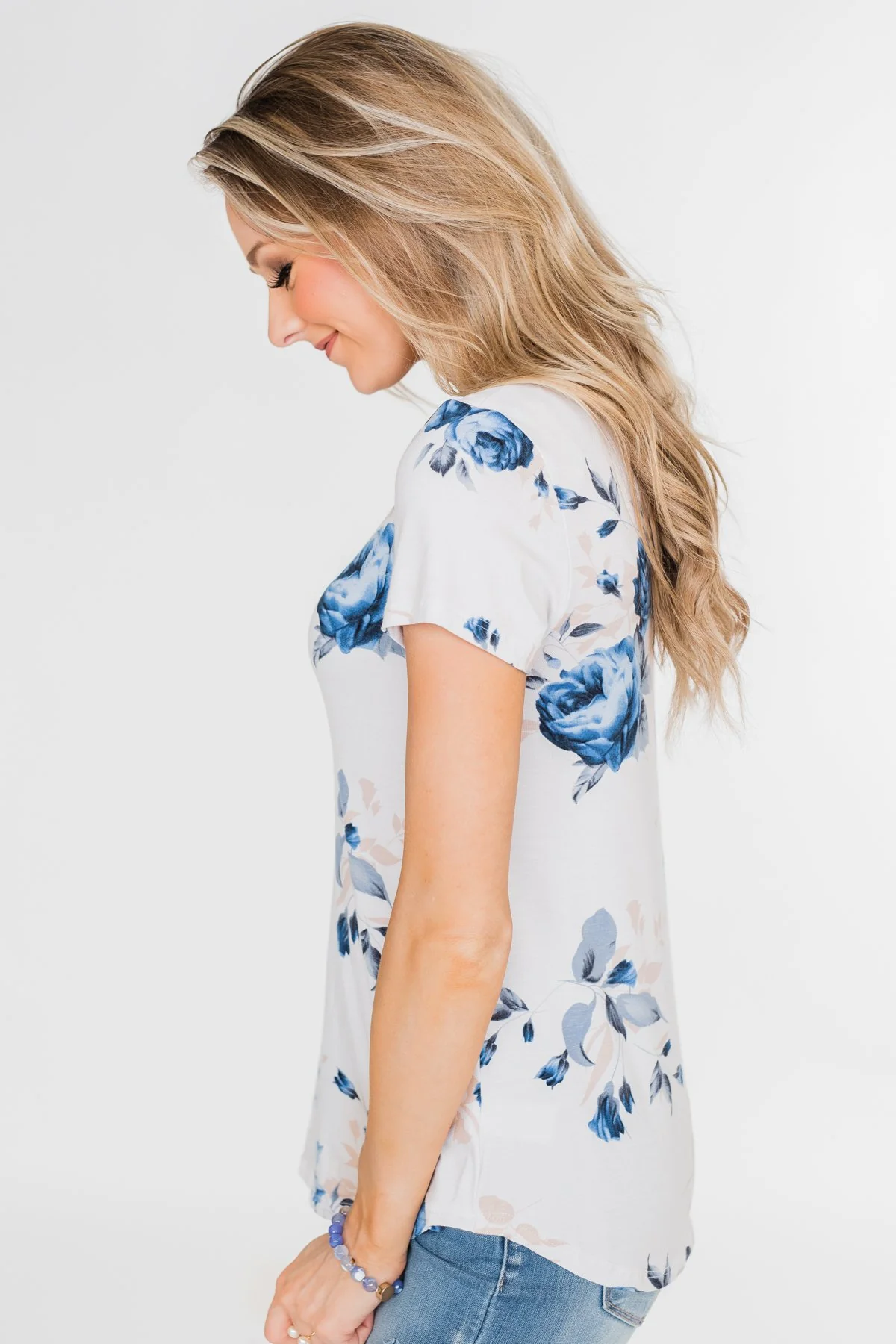 Floral Melody Short Sleeve Top- Eggshell White - Image 7