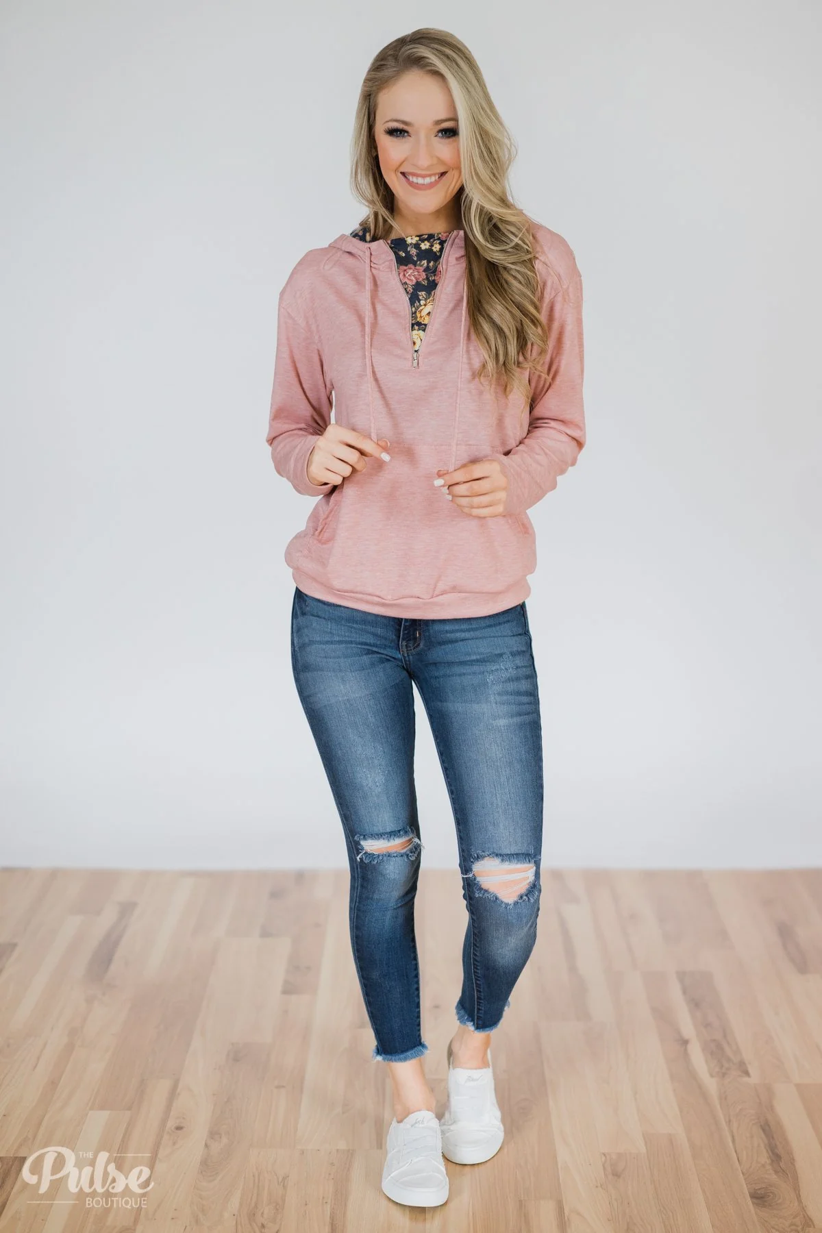 Floral Peek-A-Boo Hoodie- Pink - Image 4