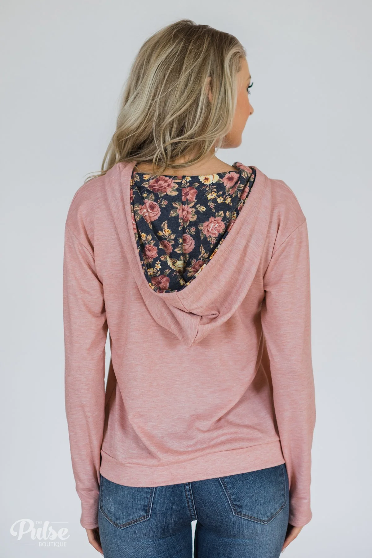 Floral Peek-A-Boo Hoodie- Pink - Image 8