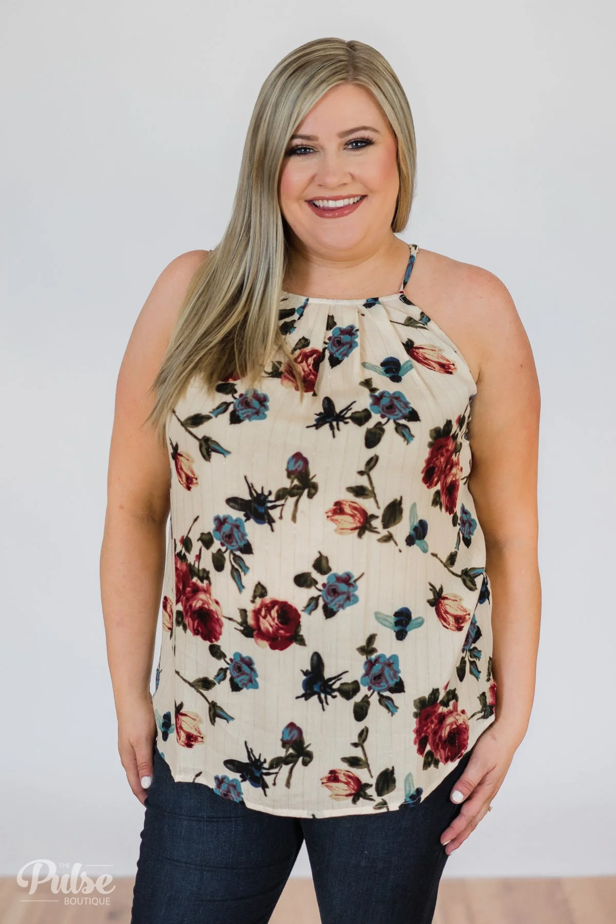 Floral Shimmer Halter Tank Top - Image 6