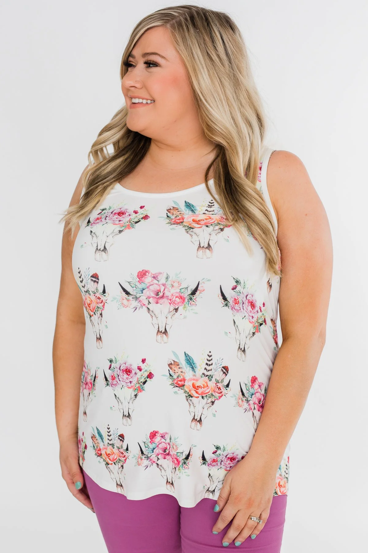 Floral Skull Tank Top- White - Image 10