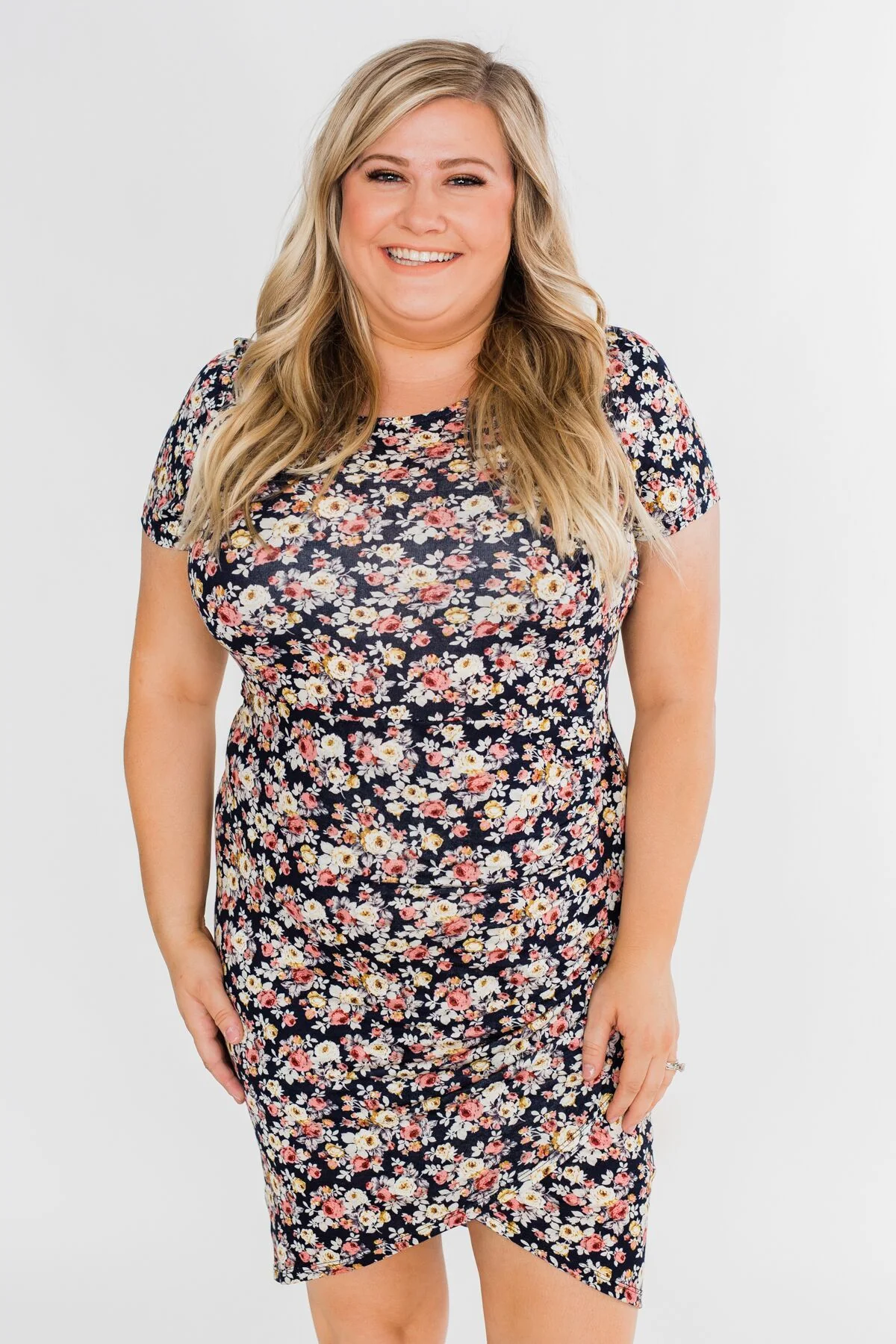 Floral Take Me Away Short Sleeve Dress- Navy - Image 2