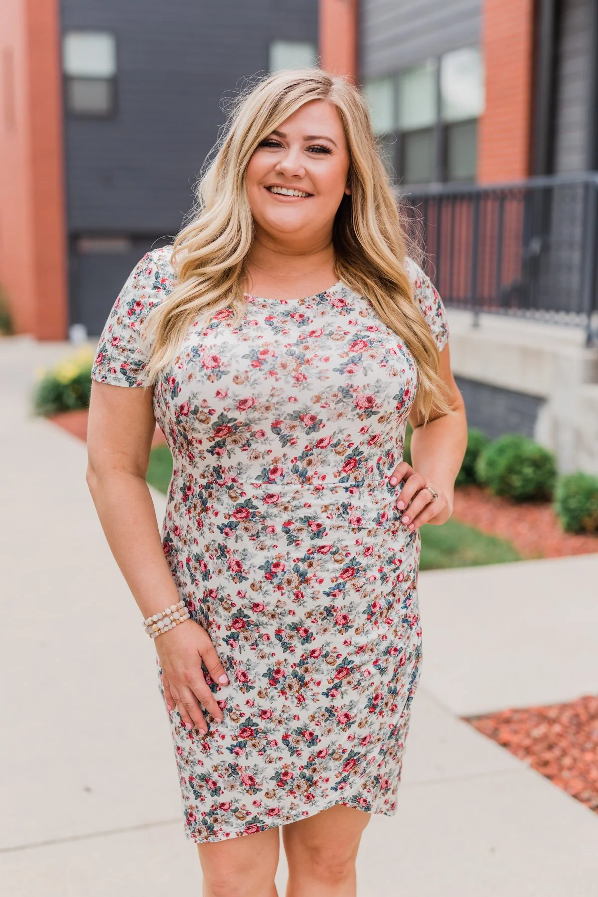 Floral Take Me Away Short Sleeve Dress- Off White - Image 6
