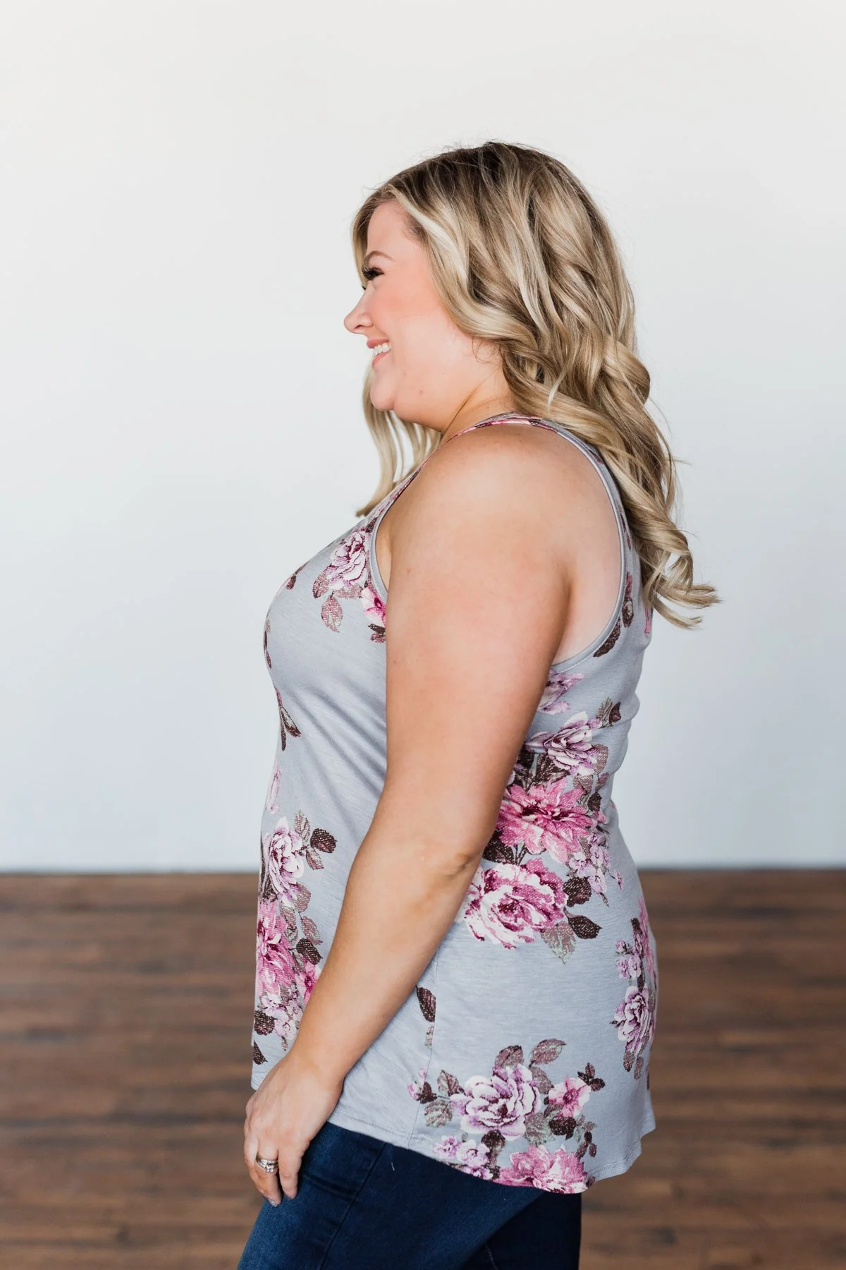 Morning Blossoms Floral Tank- Soft Grey - Image 8