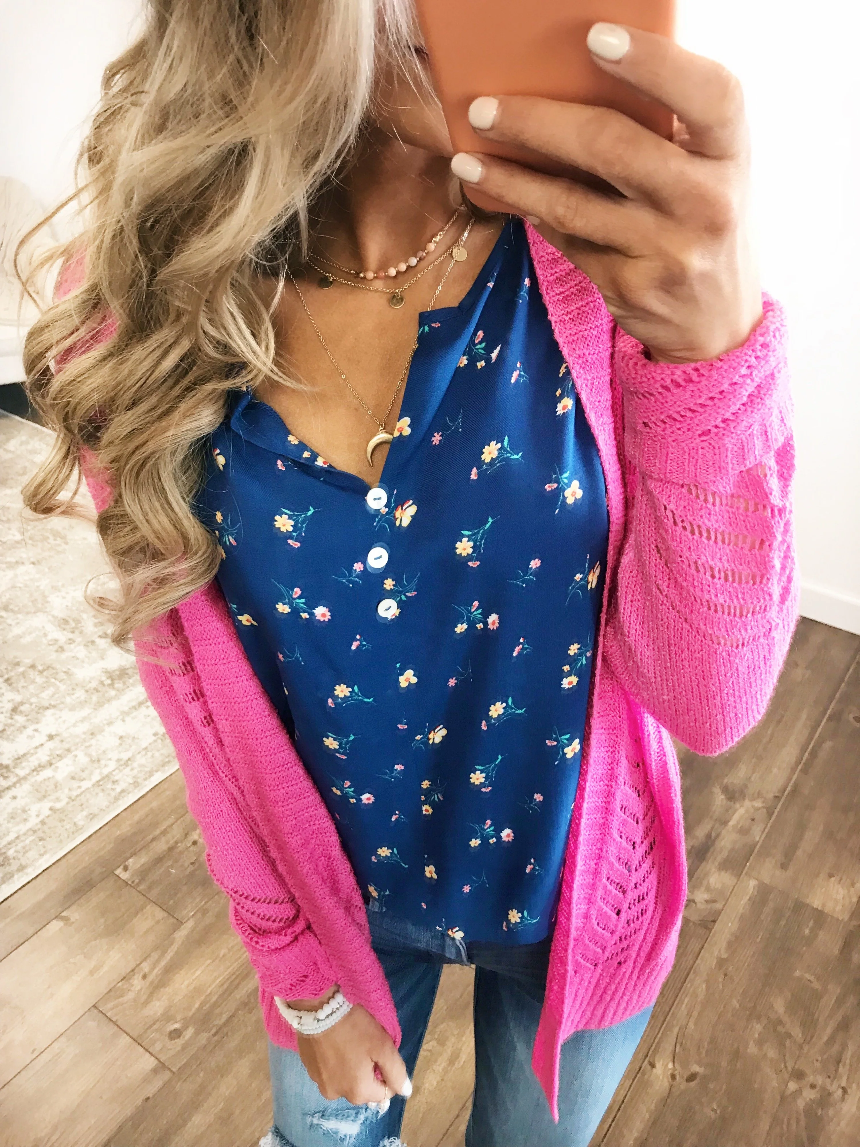 Spring Blooms Floral Tank Top- Sapphire Blue - Image 4