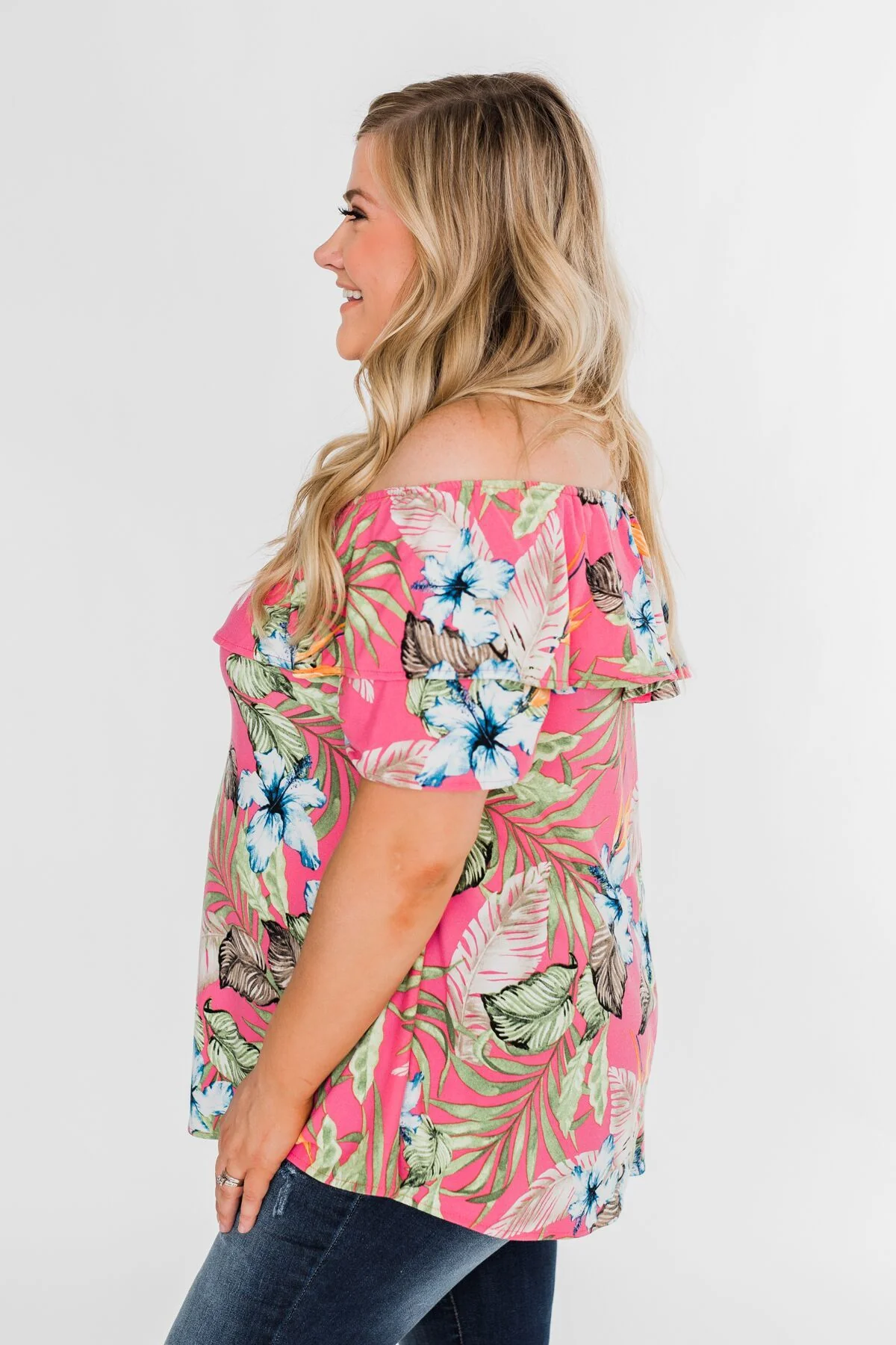 Floral Tropics Off The Shoulder Top- Pink - Image 2