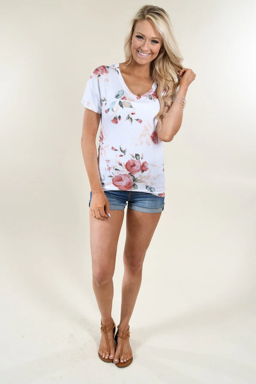 Floral V-Neck ~ Ivory - Image 4
