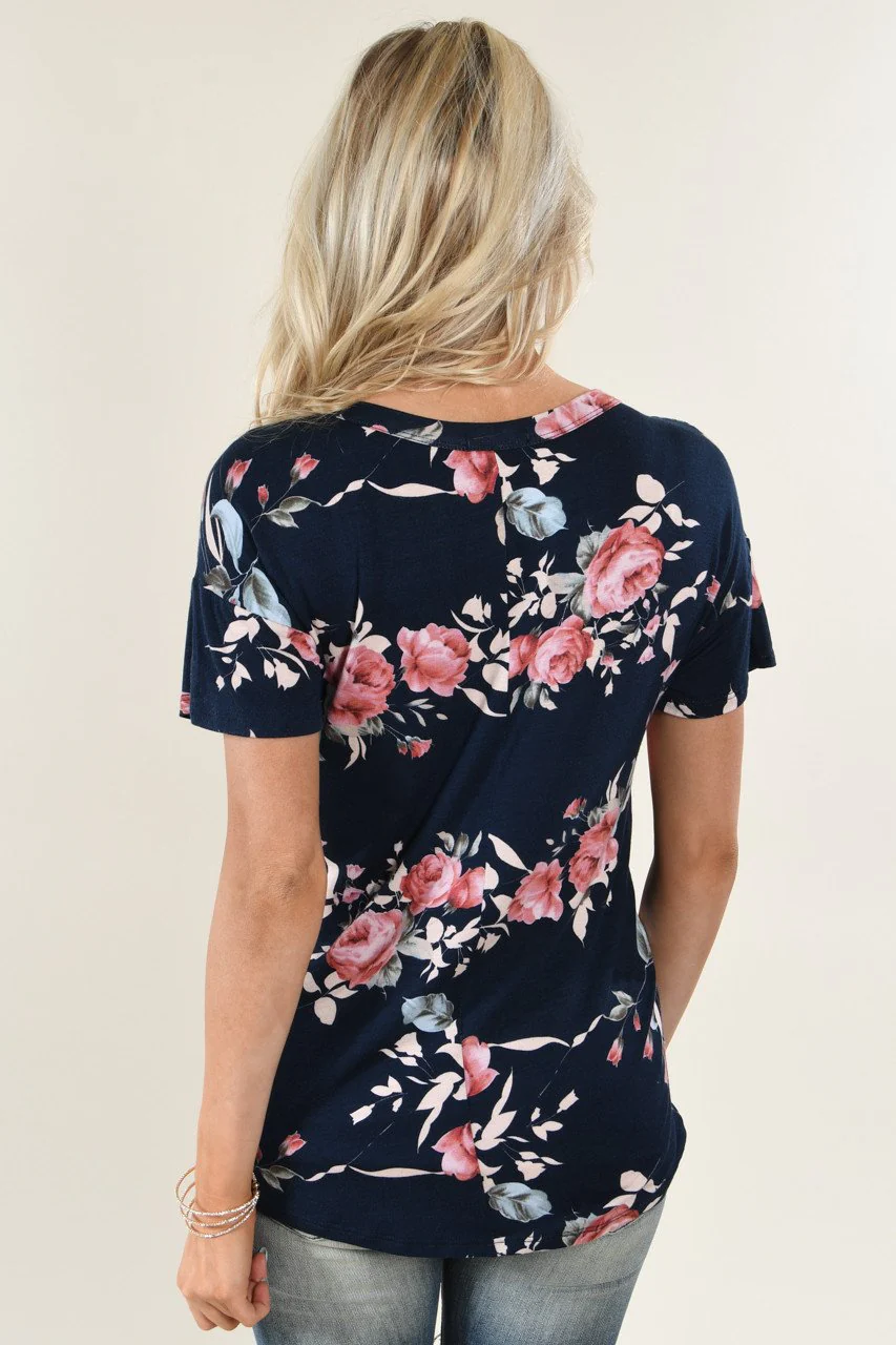Floral V-Neck ~ Navy - Image 12