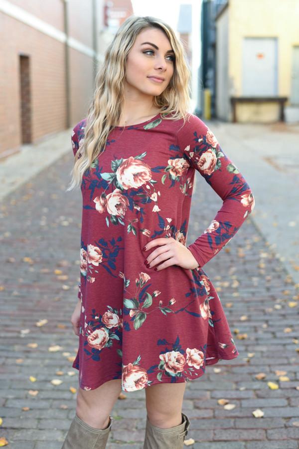 Florence Floral Dress ~ Burgundy - Image 3