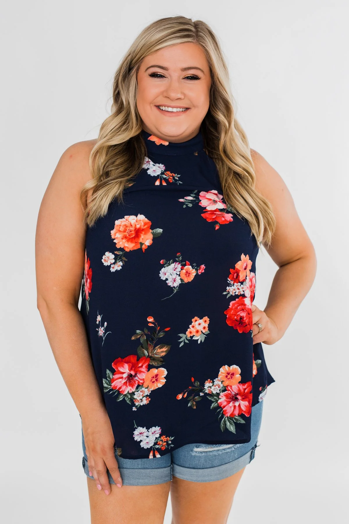 Flourish in Floral Halter Tank Top- Navy - Image 11