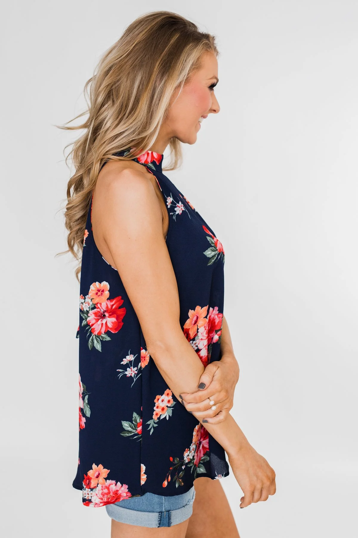 Flourish in Floral Halter Tank Top- Navy - Image 12