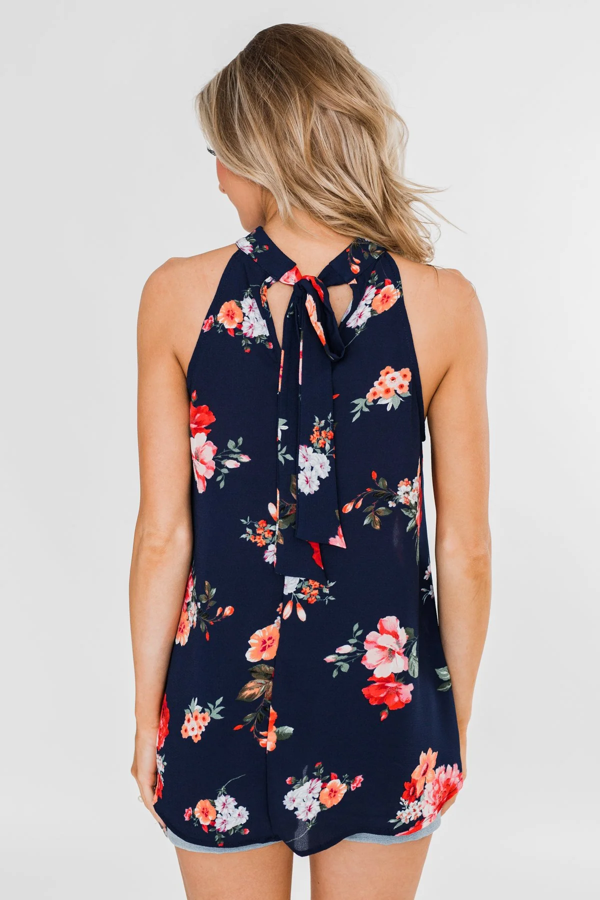 Flourish in Floral Halter Tank Top- Navy - Image 14