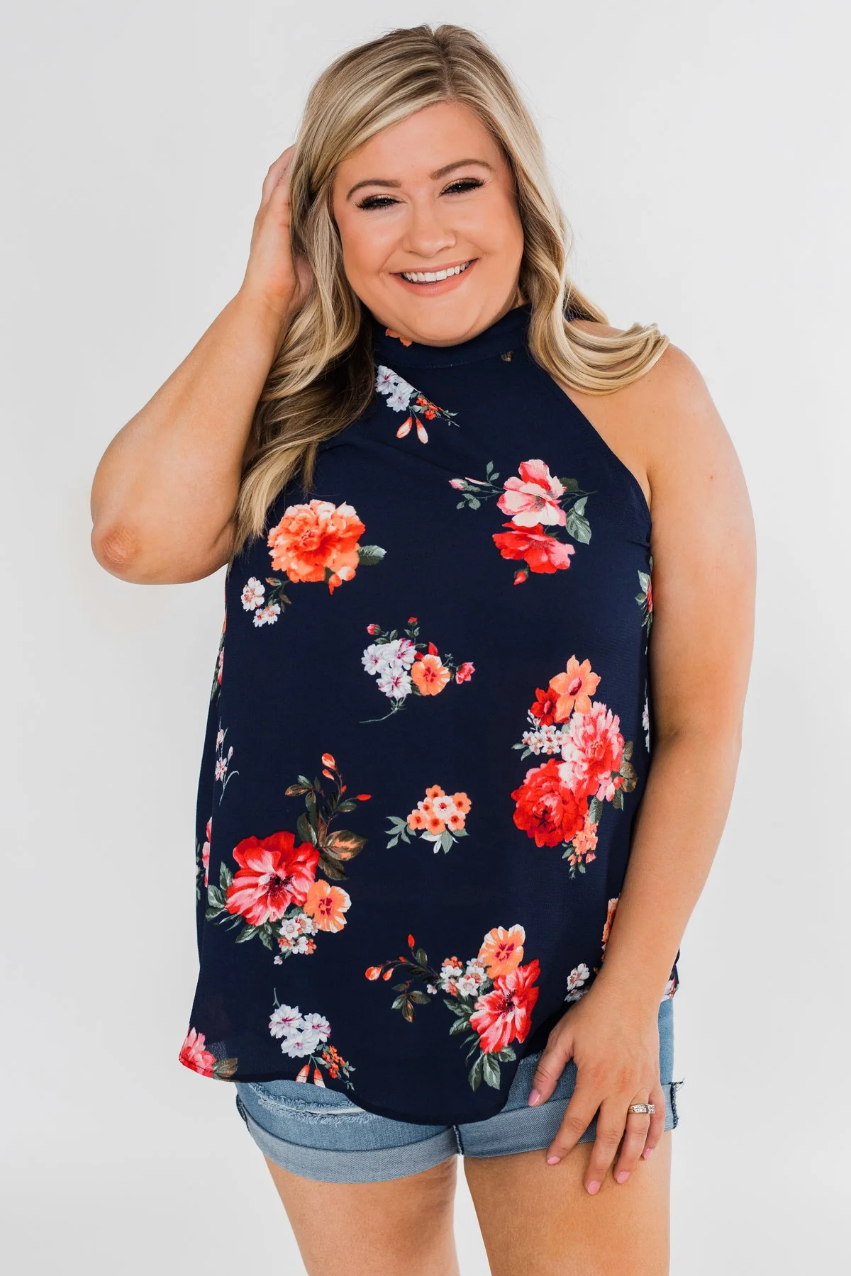 Flourish in Floral Halter Tank Top- Navy - Image 8