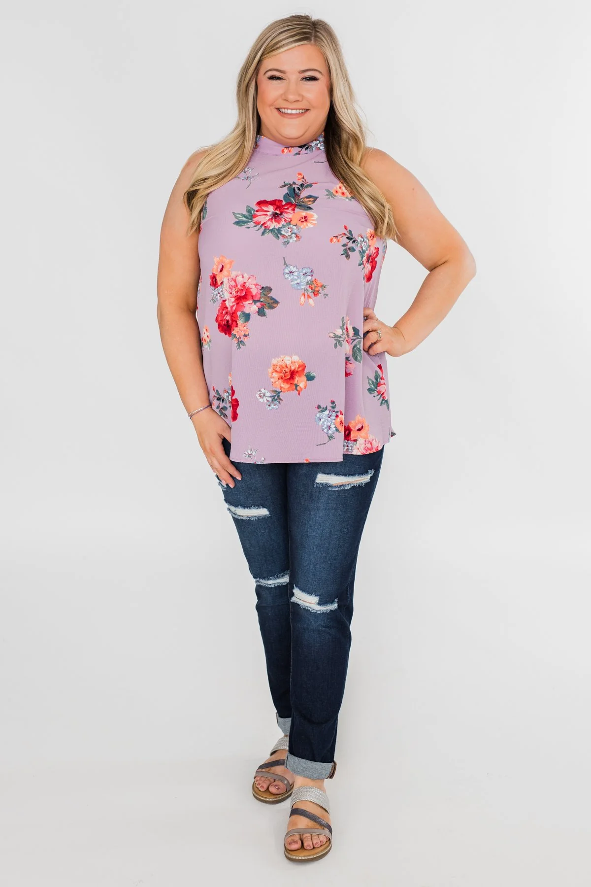 Flourish in Floral Halter Tank Top- Orchid - Image 6